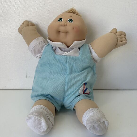 Vintage Cabbage Patch Doll Baby Boy Blue Sailor Suit Diaper Hair Green Eyes 1982 - Picture 1 of 6